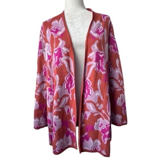 Soft Surroundings Cardigan Leslie Pink Orange Floral Casual Flowy Sweater Size M - Picture 15 of 15